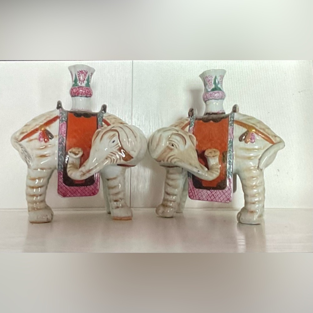 Elephant pair Winterthur Mottahedeh reproduction elephant vintage candle holders
